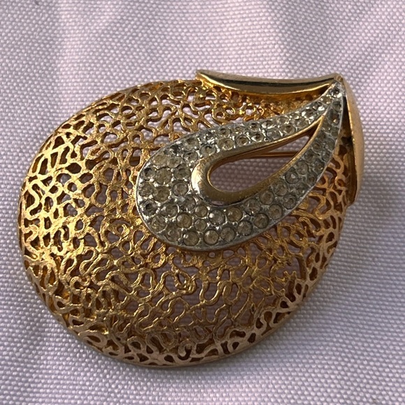 Vintage CoroCraft Silver gold and diamond Brooch - Picture 1 of 4
